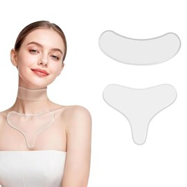 Parches de Silicona Antiarrugas para Escote y Cuello (2 Pzas) | Almohadillas Alisadoras Reutilizables, Prevenir y Eliminar Arrugas de Piel, Reafirmante Tonificante,Nocturno Transparente