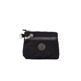 Ladies Mini 2 Zippers Water Resistance Super Lightweight Nylon Printed and Plain Coin Purse Travel Pouch (Black)
