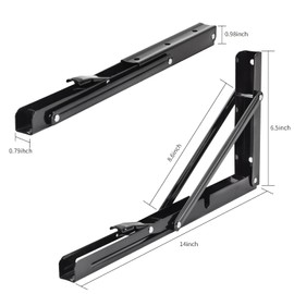 YUMORE Folding Shelf Brackets, 14 Inch Heavy Duty Collapsible Shelf Bracket, Black DIY L Bracket for Workbench Folding Table Hinge, Max Load: 330lb, 2 Pack