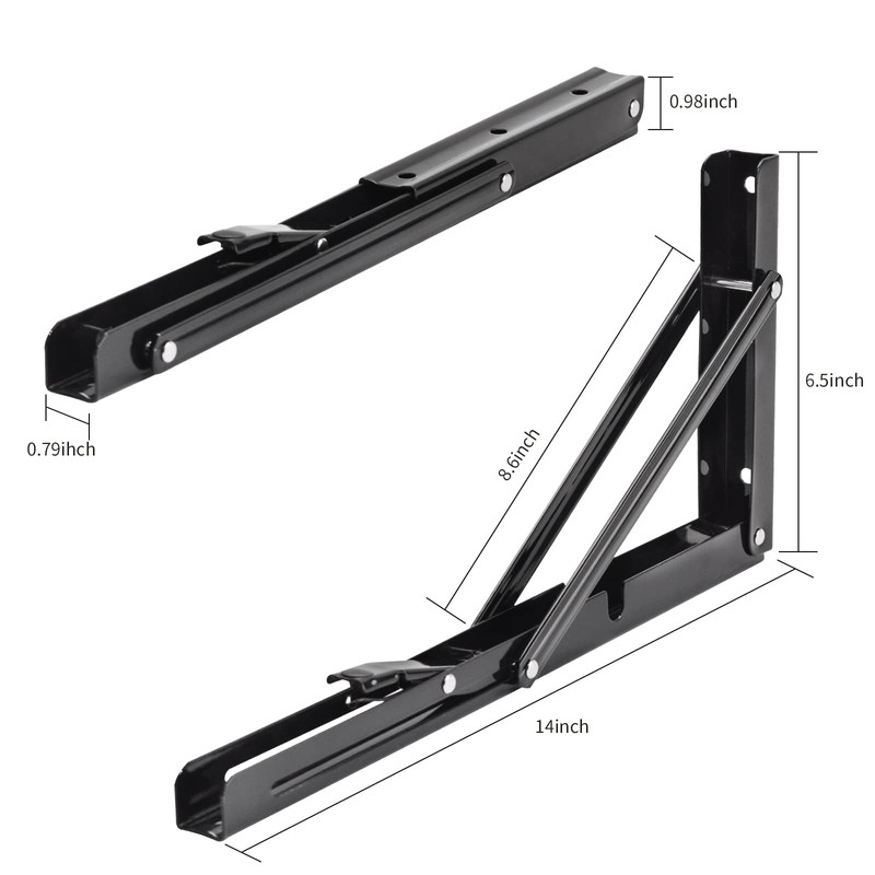 YUMORE Folding Shelf Brackets, 14 Inch Heavy Duty Collapsible Shelf