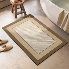 QiCaiJia Non Slip Thin Bath Mat Bathroom Rugs, Rubber Backing Ultra Thin Bathroom Rug Fit Under Door, Quick Dry Super Absorbent Washable Shower Bath Mats, Khaki 16x24