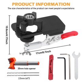35 mm Hinge Drilling Template, Drilling Template, Concealed Hinge Jig, 3-6 mm Adjustable Edge with Double Tensioner and Pre-Drilled Holes for Wooden Furniture Door Cabinets