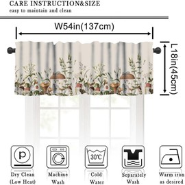VUMIVI Vintage Mushroom Valance Curtains Forest Plants Red Berries Pink Flowers Green Leaves Dragonfly Home Decor Rod Pocket Window Treatments for Kitchen Living Dining Room Coffee Shop 54x18inch