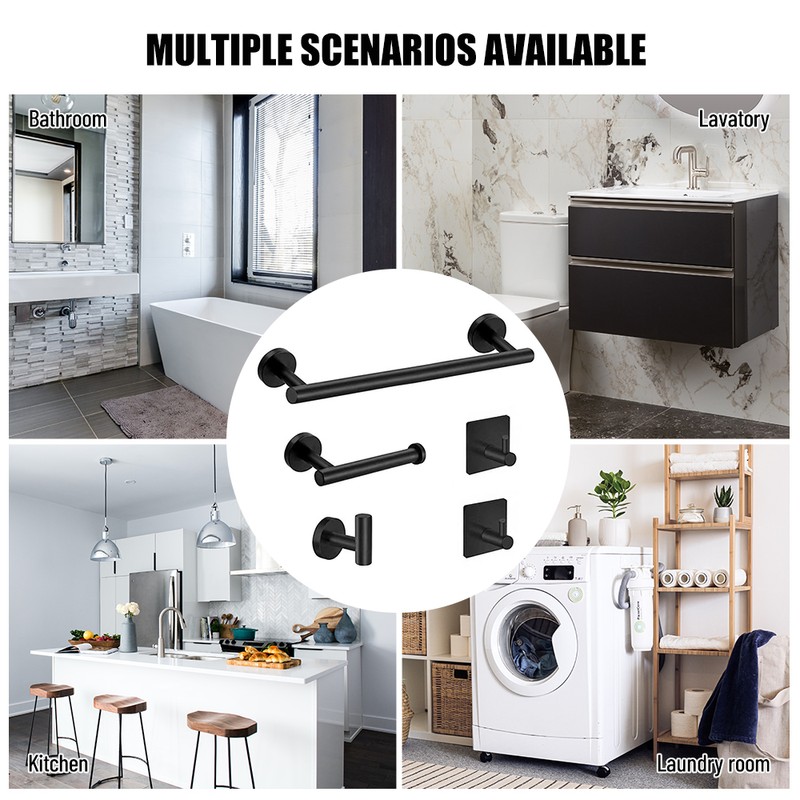 5 Pieces Bathroom Hardware Accessories Set Towel Bar Robe Hooks