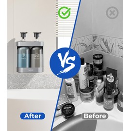 YWEHS Shampoo Dispenser for Shower Wall Mounted, Shower Soap Dispenser 2 Chamber No Drill, 12.85 fl.oz*2 Shampoo Conditioner Body Wash Dispenser for Bathroom Hotel, 2 Silver Refillable Bottles