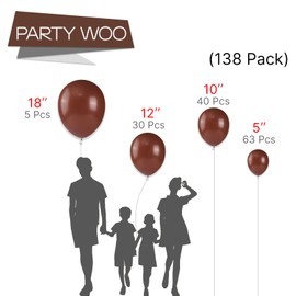 PartyWoo Dark Brown Balloons, 138 Pcs Boho Pack Different Sizes 18, 12, 10, 5 Inch for Birthday Party Decorations, Chocolate Brown-F08