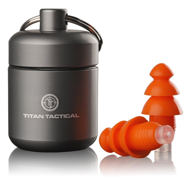 Titan Tactical 29NRR Reusable Shooting Ear Plugs w/Removable Noise Filter + Heavy Duty Aluminum Case (for Normal + Small Ear Canals)