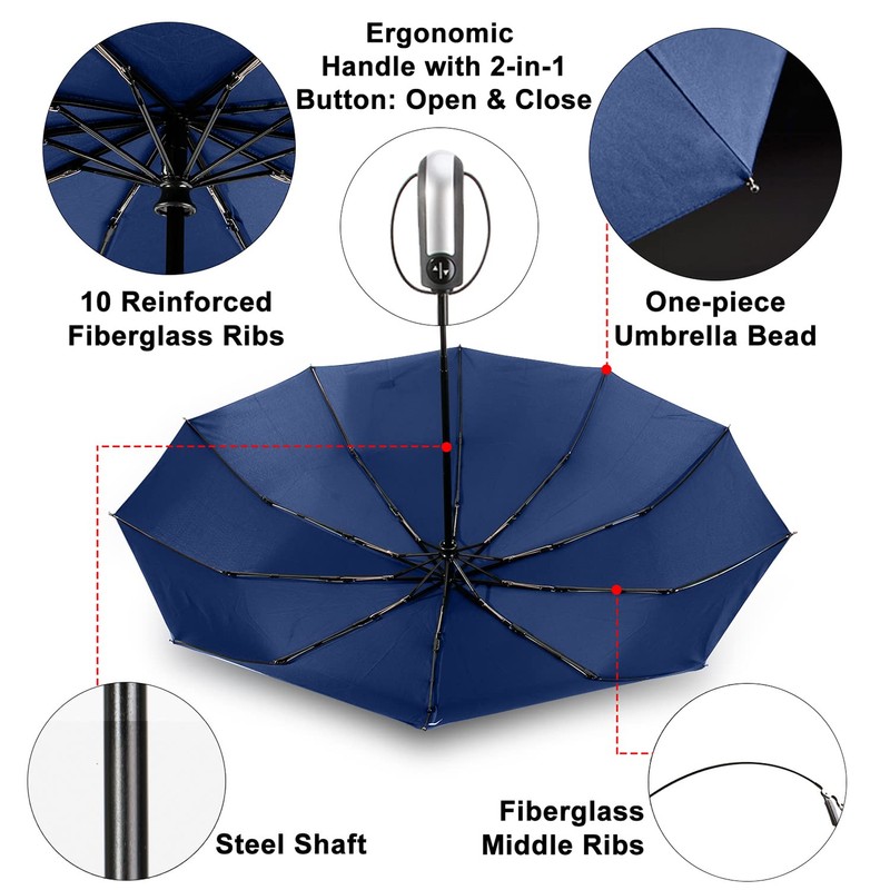 TradMall Travel Umbrella Windproof with 46 Inches Large Canopy Reinforced