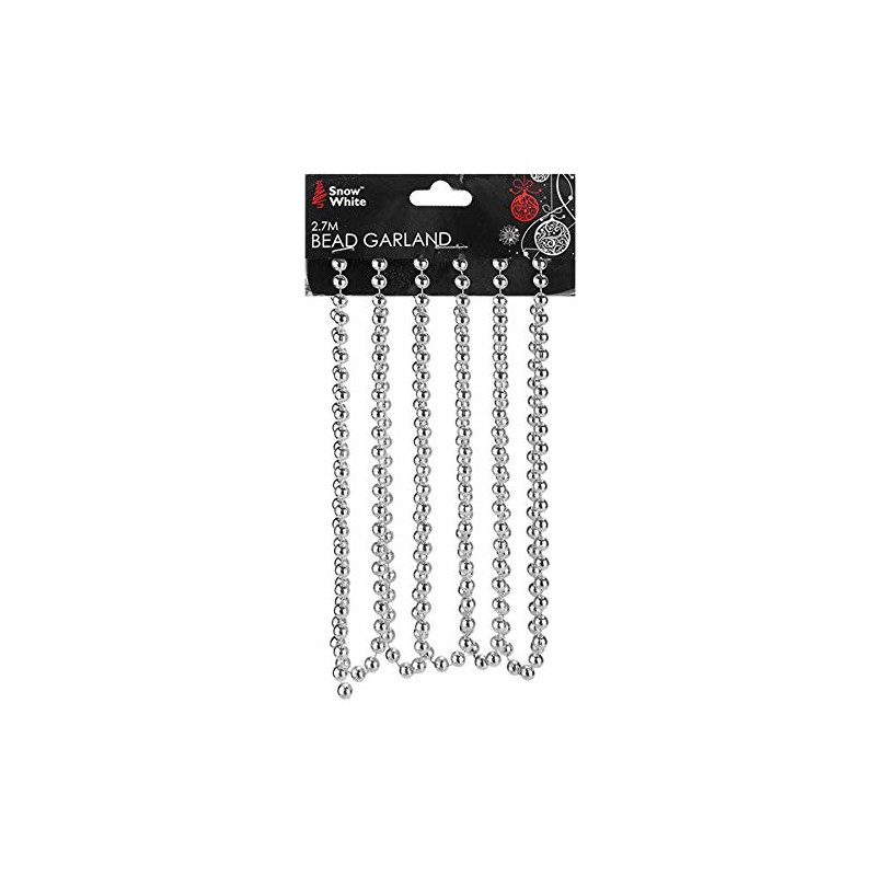 Christmas Tree Decoration 2.7 Metre Bead Garland - Silver 5295