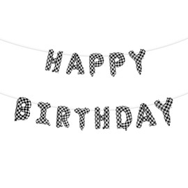 BOXOB Race Car Happy Birthday Banner, Checkered Birthday Banner Balloons Racer Racing Car Theme Party Decoration Checkered Balloons for Party Supplies