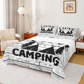 Feelyou Camper Bed Sheets Set Happy Camping Boys Sheet Set for Kids Teens RV Camping Ultra Soft Sheets with Deep Pocket Fitted Sheet Farmhouse Trailers Camper Bedding Set Room Decor Full Size