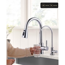 Kitchen Faucet and Water Filter Faucet Combo, WOWOW Stainless Steel Kitchen Sink Faucet with Drinking Water Faucet for Reverse Osmosis or Water Filtration System, Chrome