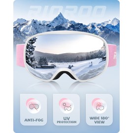 RIOROO Children's Ski Goggles 3-14 Years for Boys Girls 100% OTG UV Protection Anti-Fog Compatible Helmet for Skiing Snowboarding Cycling Outdoor Activities Hiking Eye Protection