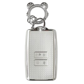 ZVRSUA Car Key Protective Case Fits Renault, Keycard Case with Diamond Key Fob, Car Key Case, 4 Buttons, Compatible with Renault Koleos Kadjar Megane Captur Espace (Silver)