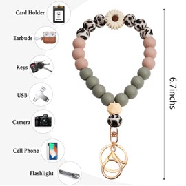 Lostars Wristlet Keychain Bracelet 14k Gold Keychain Cute Crystal Keychain Beaded Key Chain Wristlet for Car Keys (Daisy)