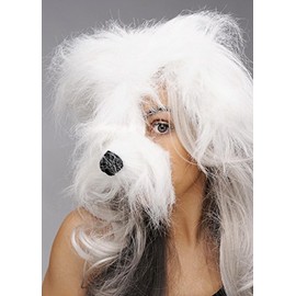 Bristol Novelty White Fluffy Shaggy Dog Mask On Headband with Ears