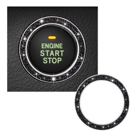 Bling Crystal Double Rhinestone Car Engine Start Decoration Ring, Sparkling Push Start Button Sticker, Key Ignition & Knob Ring Decoration, Bling Car Interior Accessory (Black)
