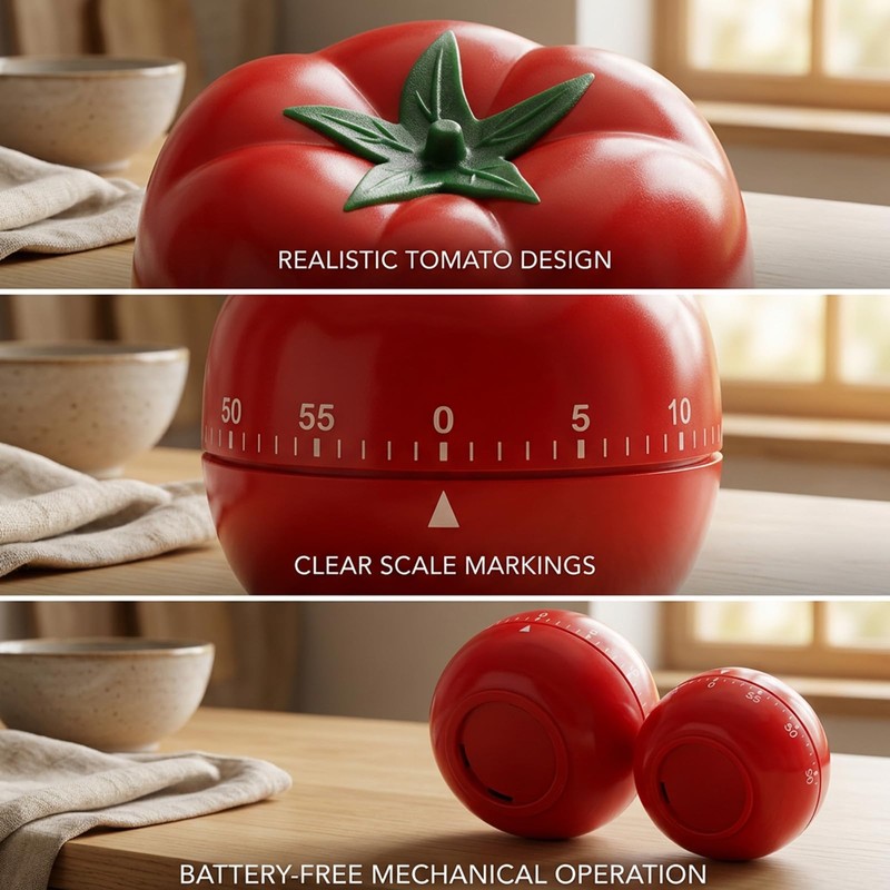 2Pcs Kitchen Timer 60 Minutes Timer, Tomato Timer, Mechanical Kitchen