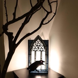 Bieye L10955 Raven Calling Outside The Gothic Window Tiffany Style Stained Glass Wall Sconces Night Light for Home Decor