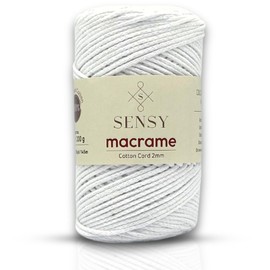 Sensy Premium - Cordón de macramé de algodón 100% reciclado de 2 mm - 160 yardas, cuerda de macramé, hilo de ganchillo (blanco óptico)
