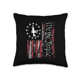 USA Gun Lovers Patriotism Second Amendment Support Vintage American Flag Patriotic Pro Gun We The People USA 2A Throw Pillow, 16x16, Multicolor