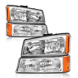 AXLAHA 2003 2004 2005 2006 Chevy Silverado Headlights Assembly for 03 04 05 06 Chevy Silverado Avalanche 1500/2500/3500 Chrome Housing Amber Reflector Clear Lens Replacement Driver and Passenger Side