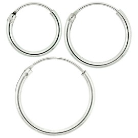 3-Pair Set Sterling Silver 10mm 12mm & 14mm Small Endless Hoop Earrings 1 pr each size