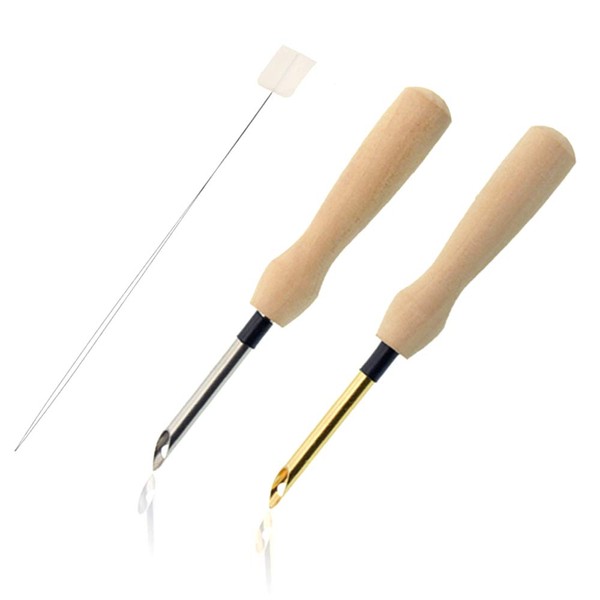 2 Pcs Embroidery Needle Pen and Threaders Wooden Handle Embroidery