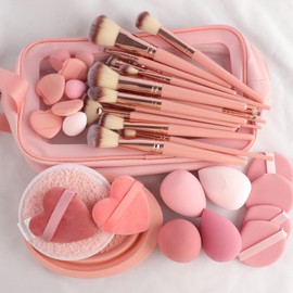 Travel Makeup Brush Set | Makeup Brush And Puff Set,Soft Bristles, Multifunctional Beauty & Personal Care Supplies With Storage Bag For Women Girls
