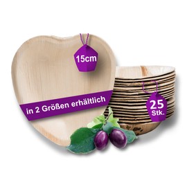 Waipur Organic Palm Leaf Plates - 25 Plates Heart 15 cm - Premium Disposable Tableware - Environmentally Friendly Wedding Tableware - Similar Disposable Bamboo Plates
