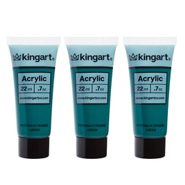 KINGART 500-135 PRO Artist Quality PHTHALOCYANINE GREEN Acrylic Paint, 22ml (0.74oz) Tubes, 3 Pack - Set (66ml Total), Phthalocyanine Green
