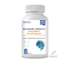L-treonato de magnesio 2000 mg con vitamina D, K2, aceite de pescado y ashwagandha – Salud cerebral, memoria, apoyo para el sueño, vegano sin OMG, 120 cápsulas