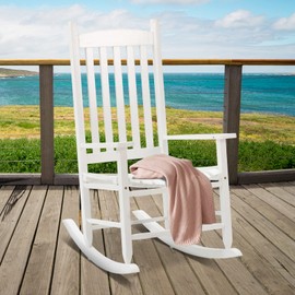 HKLGorg Wooden Outdoor Rocking Chair, Patio Rocking Chair Porch Rocking Chair with High Back Outdoor Rocker Porch Rocker Cracker Barrel Rocker for Patio, Porch, Outdoor, Indoor, Black