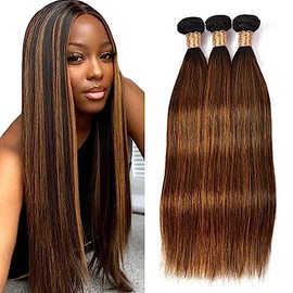 Tuheerst p4/30 Highlight Brown Color Bundles Human Hair Doubles Weft Straight Weave 3 Bundles Total 150g Unprocessed Human Hair Extension 16 18 20 Inch