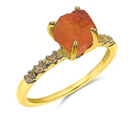 Real Raw Carnelian Crystal Dainty Ring Yellow Gold July Birthstone gift for sister daughter niece Christmas birthday Uniquelan Jewelry (carnelian, 7)