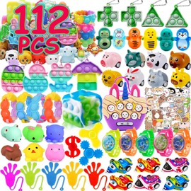 112 Pcs Party Favors for Kids,Mini Fast Push Game,Pop Fidget Treasure Box Toys for Classroom,Pinata Filler,Goodie Bag Stuffers,Treasure Chest Carnival Prizes,Small Bulk Toys for Boys Girls 4-8-12