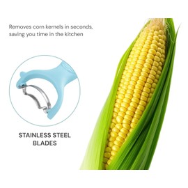 Corn Planer Thresher for Kitchen - Sweet Corn Cutter with Plastic Handle - Stainless Steel Corn Peeler for Corn on The Cob - Corn Planer for Kernel Remover, 2 Pcs (Blue, One Size)