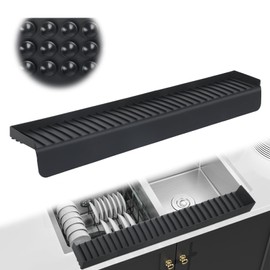 Silicone Faucet Splash Guard 4" x 30", Faucet Water Catcher Mat, Longer Silicone Sink Mat for Kitchen, Bathroom, Laundry Room, Farmhouse for Quartz Kitchen Sink（Black）