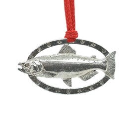 Handcrafted Antique Pewter Chinook Salmon Large Hanging Holiday Ornament Gift for Fishermen for Decorating Wreaths and Christmas Trees - Made in United States - SKU F040OR