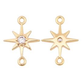 BENECREAT 20PCS 18K Gold Plated Star Cubic Zirconia Link Connectors 11.5x8.5x1.8mm Brass Links Pendant Charms for Bracelet Necklace Jewelry Making, Hole: 0.8mm