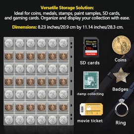 12-Sheet Currency Album with 36 Pockets Versatile Dollar Bill & Coin Protector,Multi-Use Stamp & Collectibles Holder,9-Hole Fit, Transparent Pages for Numismatics&Philately (42 Pockets)