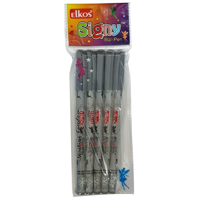 ELKOS BLACK Ballpoint Pens, 0.7mm Fine Point, Pack of 5,