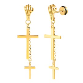 Yumilok Stainless Steel Hoop Earrings for Men Women Earrings Men's Cross Dangle Drop Earrings Gothic Skeleton Hand Dangle, stainless steel