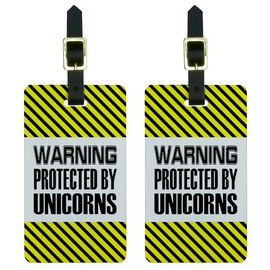 Graphics & More Warning Protected by Unicorns Luggage Tags Suitcase Carry-on Id, White