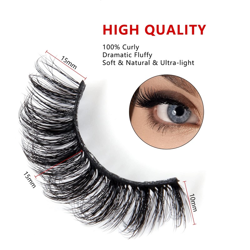 False Eyelashes, 10 Pairs, 6D False Eyelashes Set, Reusable Natural