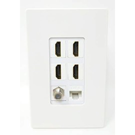 RiteAV - 4 Port HDMI 1 Coax Cable TV- F-Type 1 Cat6 Ethernet White 1 Gang [Screwless] Wall Plate