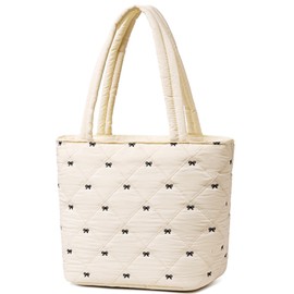 CAMTOP Lunch Box for Women Girls Insulated Cute Lunch Tote Bag Lunchbox Cooler Bag for Work Travel Picnic (Beige-bowknot)