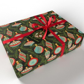 Luxury ECO Xmas Gift Wrap - 6 sheets/tags - Christmas Baubles Black - Recycled & Recyclable Wrapping Paper - Re-wrapped