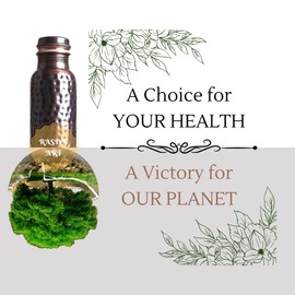 Rasiya Art Pure Copper Water Bottle - 32 oz - BPA Free Non-Insulated Jointless Leakproof Durable Metal Bottles for Sports and Travel - Antique Hammered