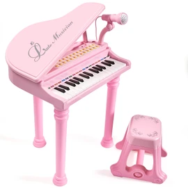 31 Keys Piano Keyboard Toy for Kids, Birthday Gift for 1 2 Year Old Girls，Pink Musical Piano Toy for Toddlers with Microphone and Stool
